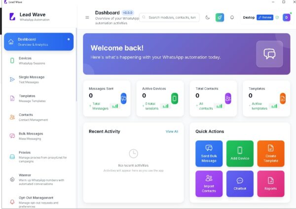 Lead Wave Version 8.0.0 – WhatsApp Bulk Message Sender & Marketing Automation Software | AI Chatbot, Bulk Campaigns, Contact Management & Multi-Account Support